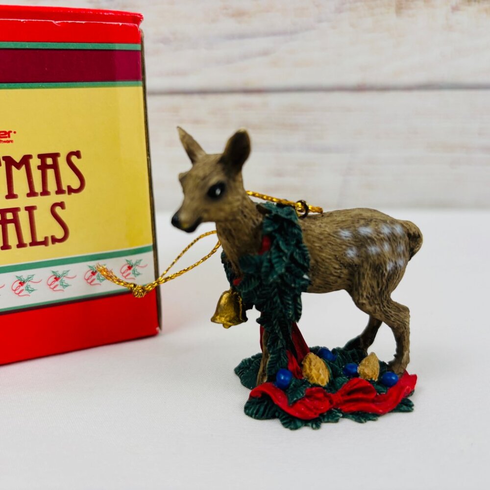 Silver Deer Tom Rubel Christmas Animals Fawn Deer with Wreath Ornament